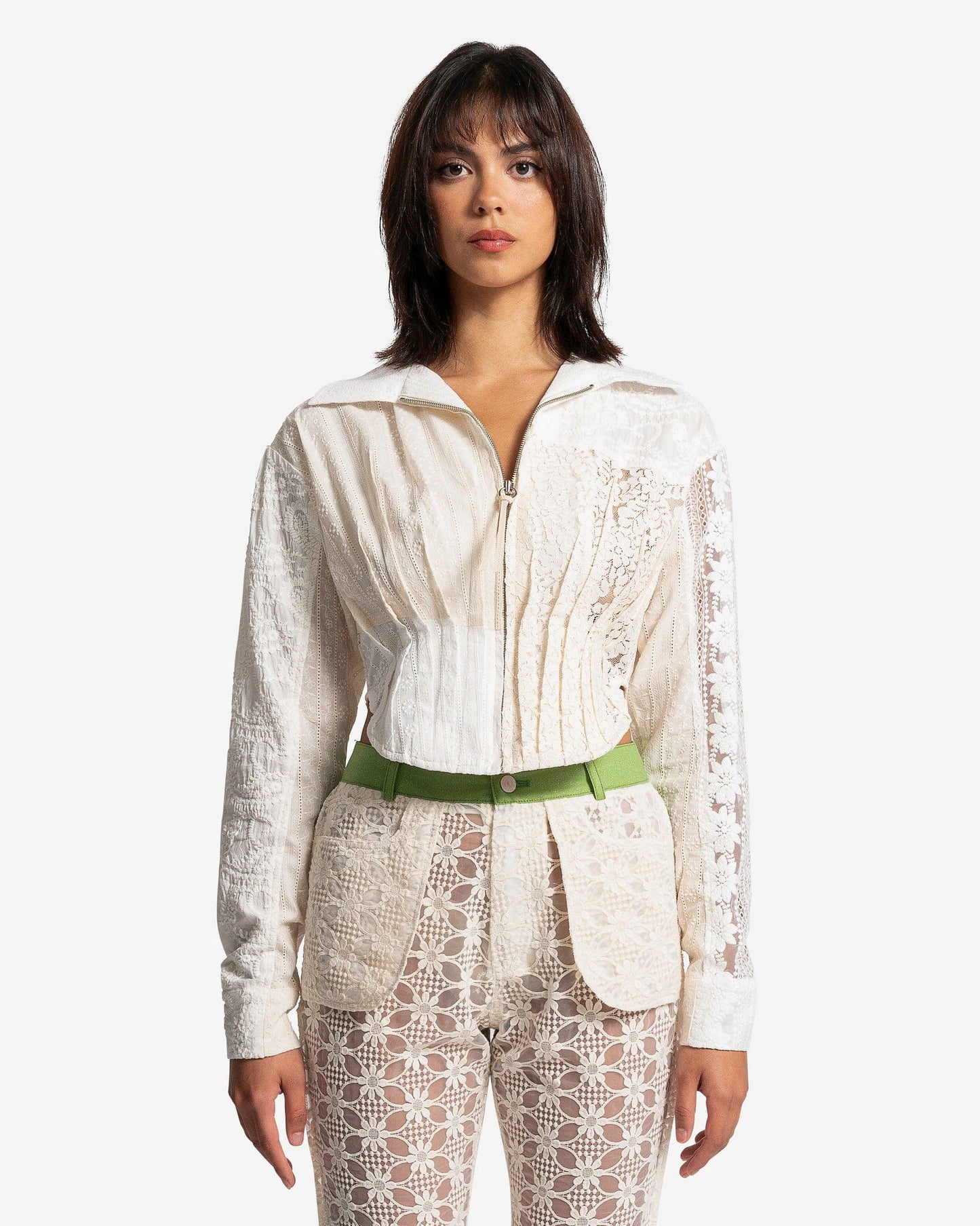 Andersson Bell Women Tops Alba Patchwork Lace Shirt in Off-White