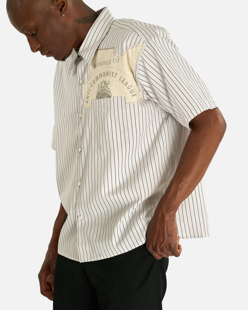 Enfants Riches Deprimes Men's Shirts Anti-Communist League Short Sleeve Shirt in Navy Stripe