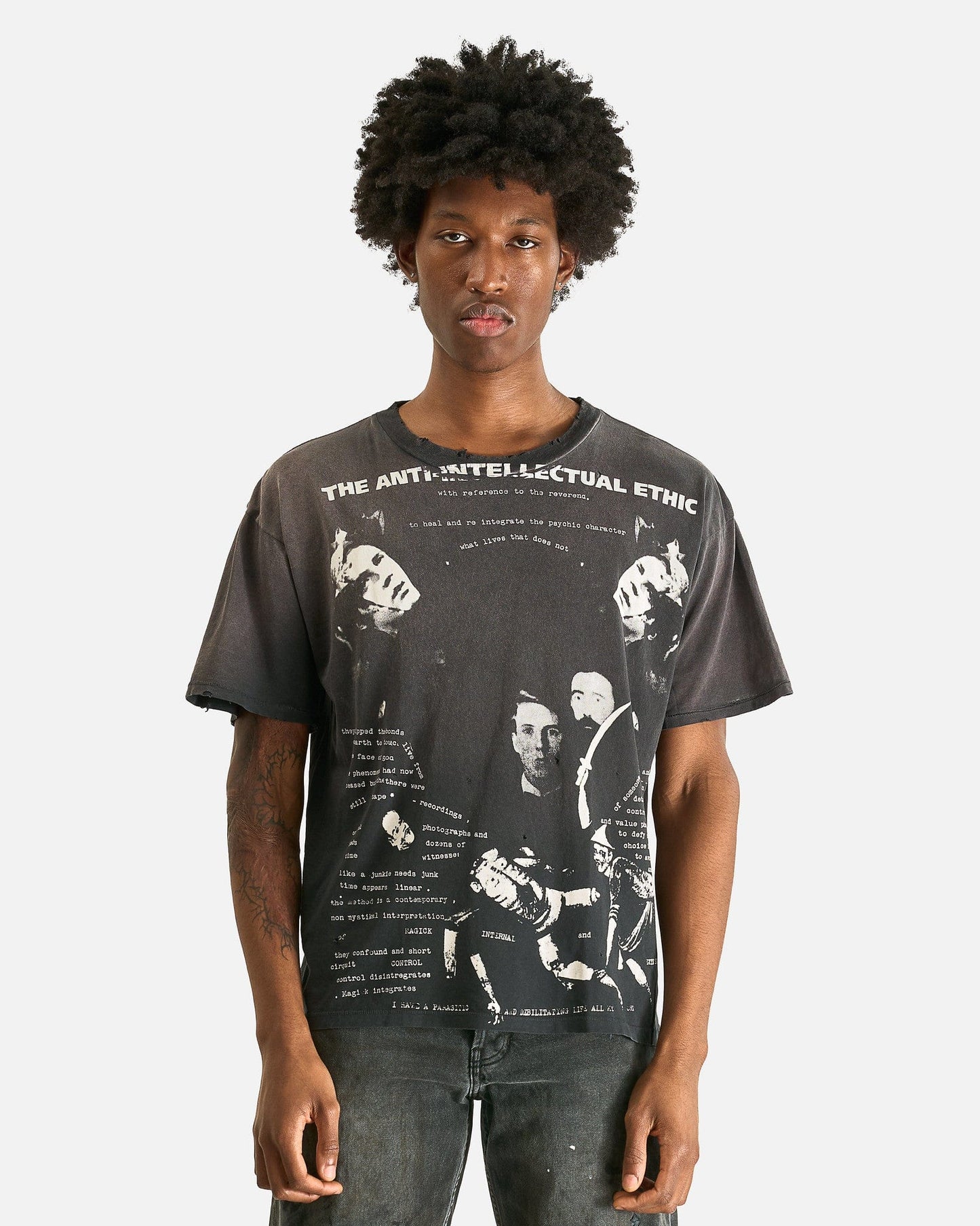 Enfants Riches Deprimes Men's T-Shirts Anti-Intellectual Ethic T-Shirt in Sun-Faded Black