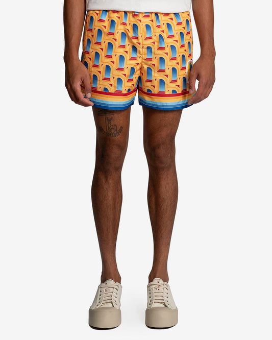 Casablanca Men's Shorts Arche de Jour Printed Swim Trunks in Yellow/Multi