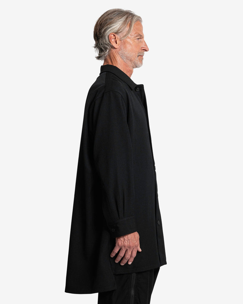 Yohji Yamamoto Pour Homme Men's Shirts Army Gabardine Open Collar in Black