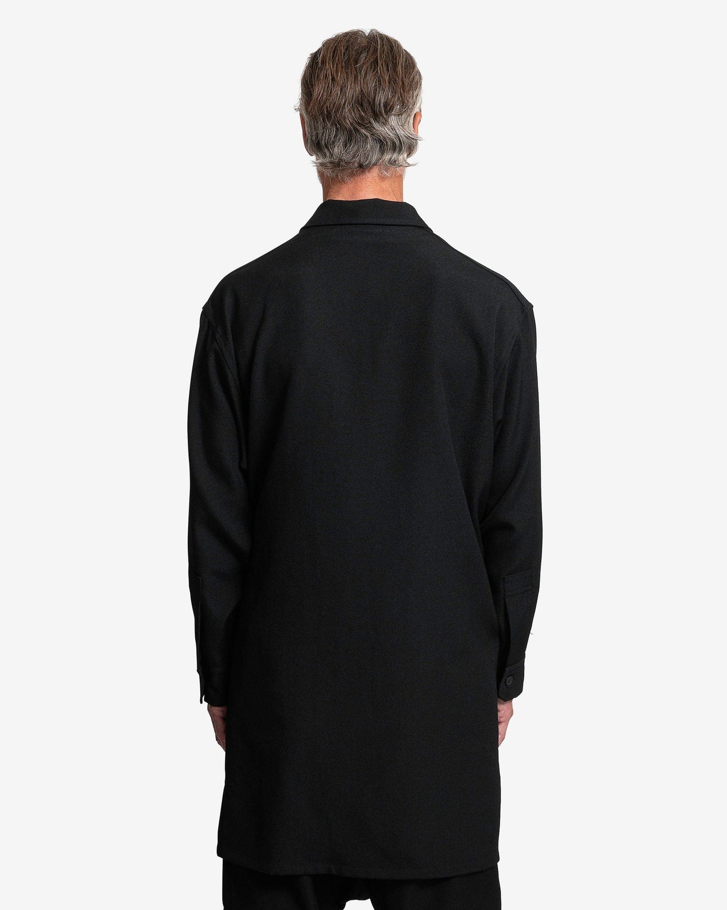 Yohji Yamamoto Pour Homme Men's Shirts Army Gabardine Open Collar in Black