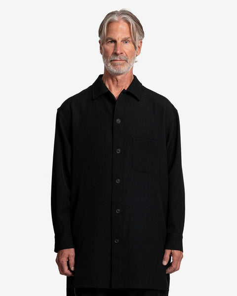 【最終値下げ】60s Black rayon gabardine shirt army-gabardine-open-collar-in-