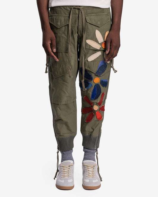 Greg Lauren Men's Pants Army Jacket Flower Pants in Army