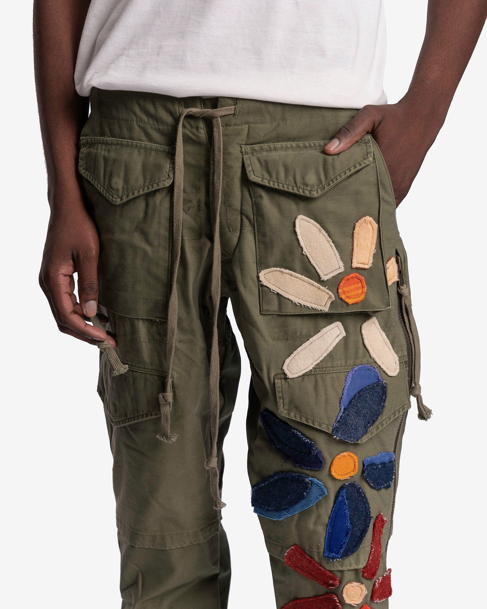 Greg Lauren Men's Pants Army Jacket Flower Pants in Army