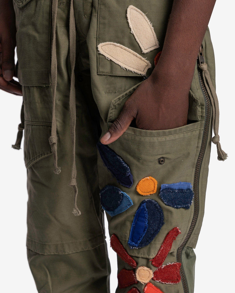 Greg Lauren Men's Pants Army Jacket Flower Pants in Army