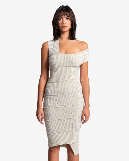 MM6 Maison Margiela Women Dresses Asymmetric Rib-Knit Midi Dress in Grey