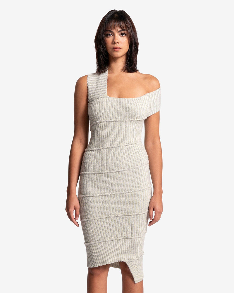 Asymmetric Rib-Knit Midi Dress in Grey SVRN Asymmetric Rib-Knit Midi Dress in Grey SVRN