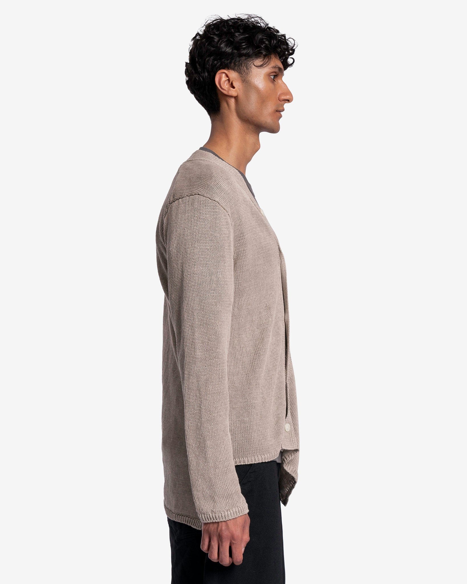 Comme des Garcons Homme Deux Men's Sweater Asymmetrical Linen Cardigan in Beige