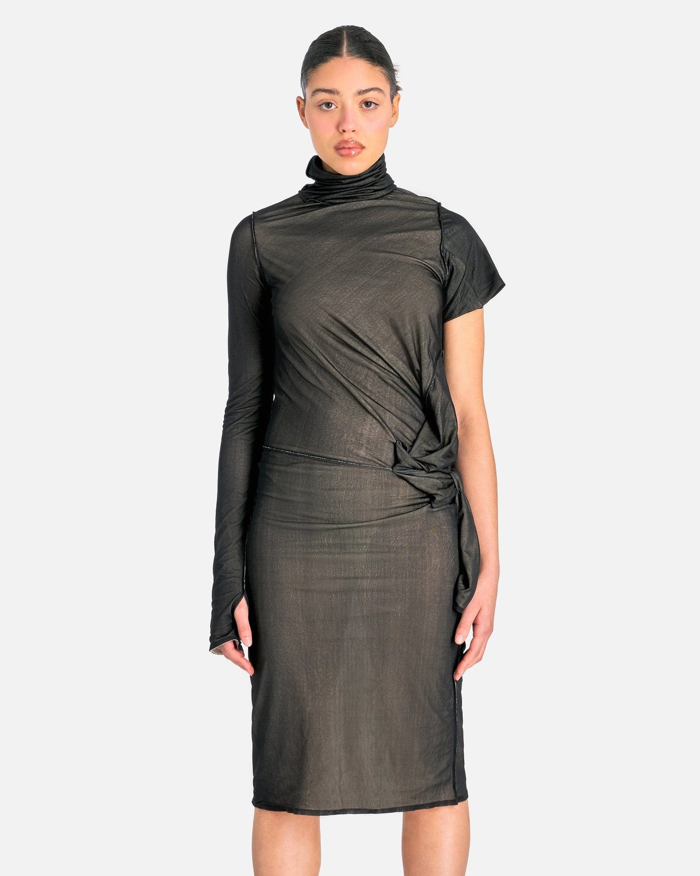 Asymmetrical Midi Dress in Black/Butter