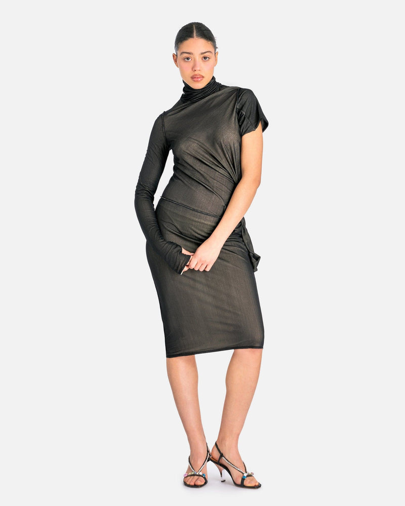 Asymmetrical Midi Dress in Black/Butter SVRN Asymmetrical Midi Dress in Black/Butter SVRN