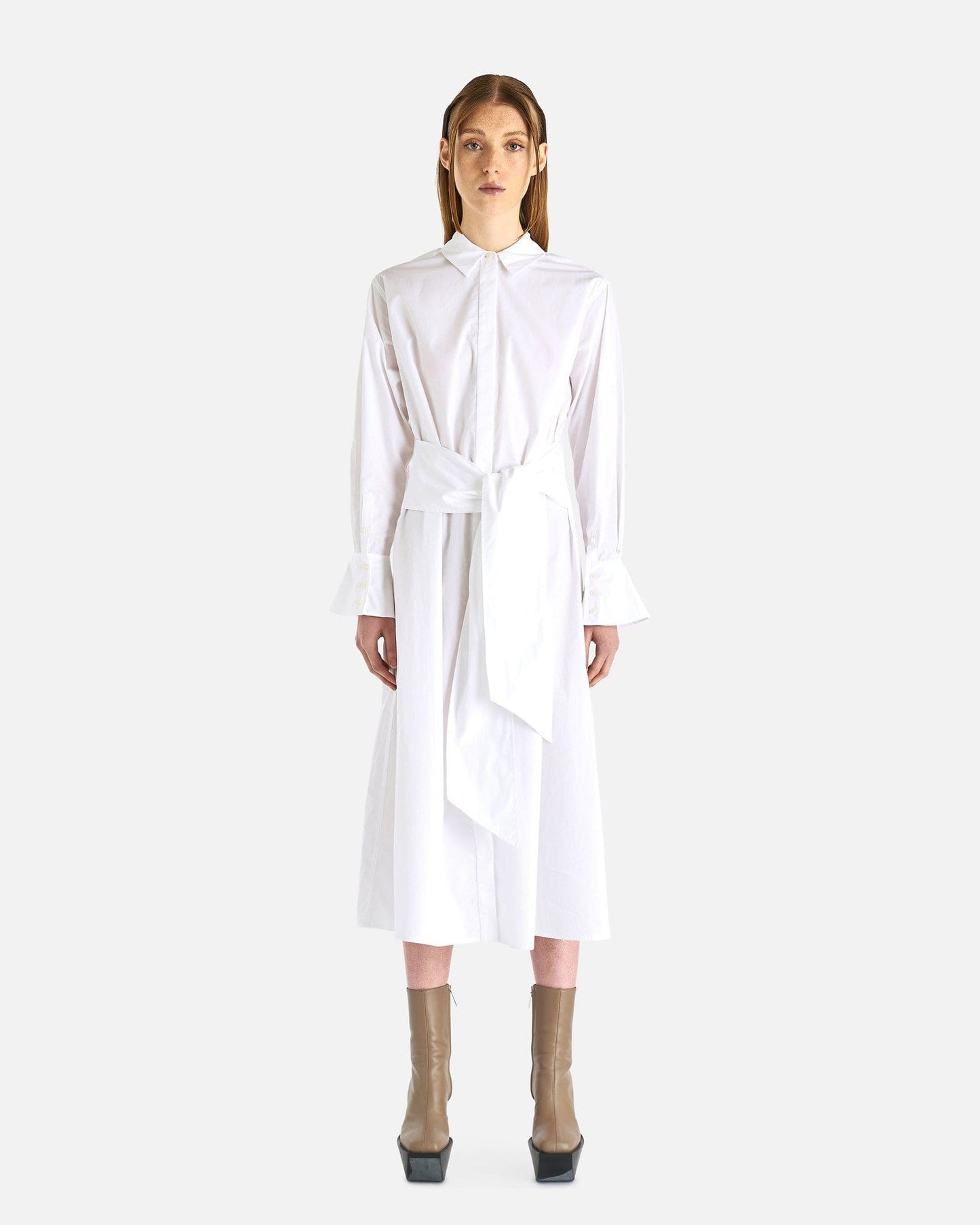 Simkhai Women Dresses Augustina Long Sleeve Tie Waist Shirt Dress in White