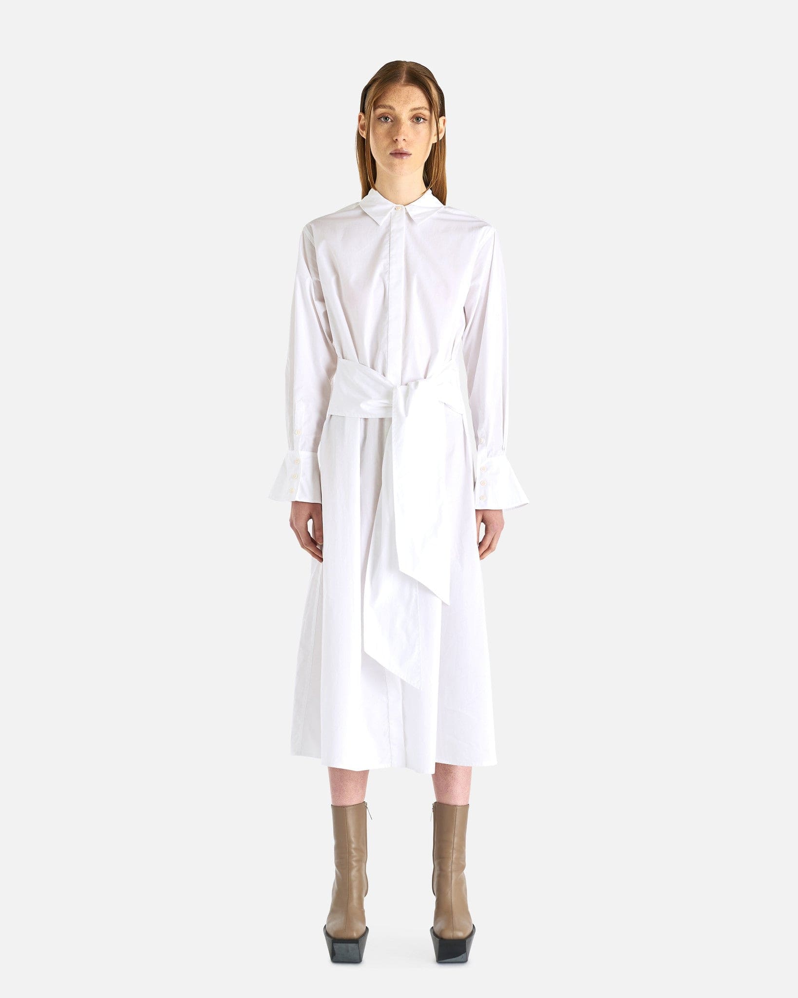 Simkhai Women Dresses Augustina Long Sleeve Tie Waist Shirt Dress in White