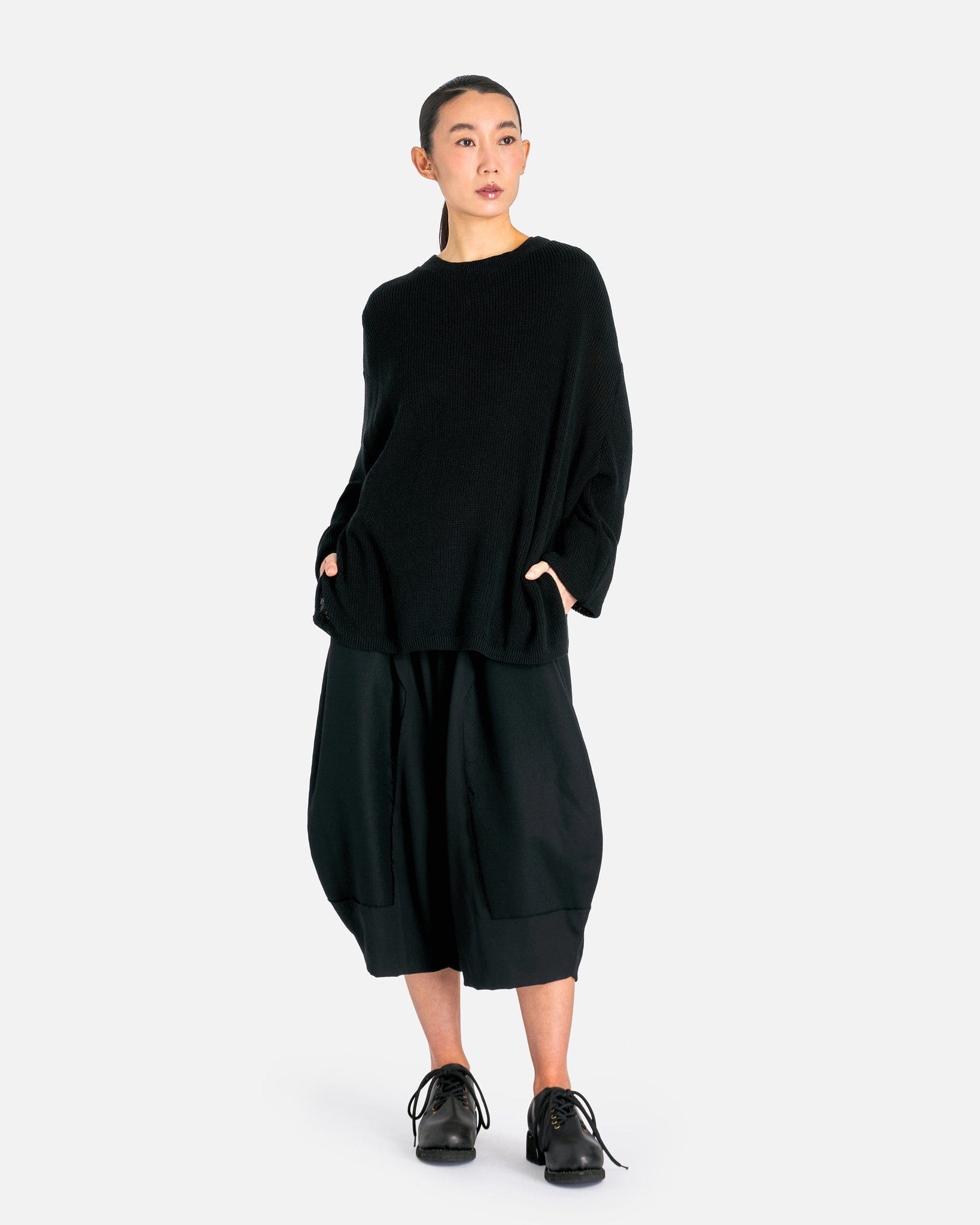 Y's by Yohji Yamamoto Women Sweaters 02 B-Drape Long Sleeve PO in Black