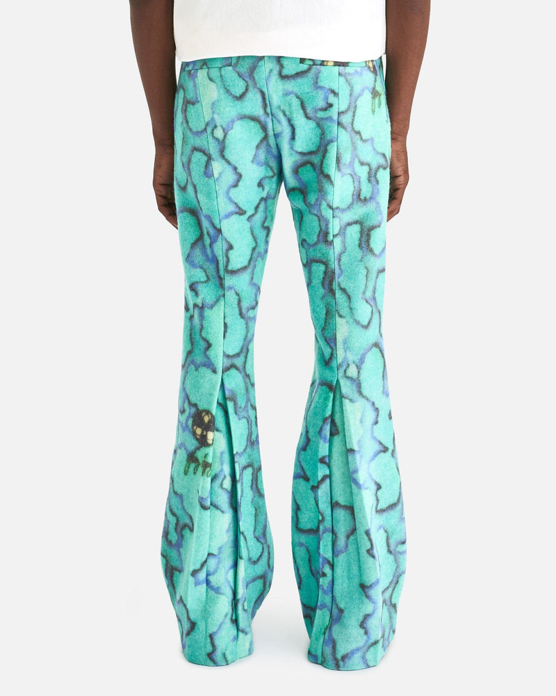 ERL Men's Pants Back Vent Straight Leg Woven Trousers in Blue/Green