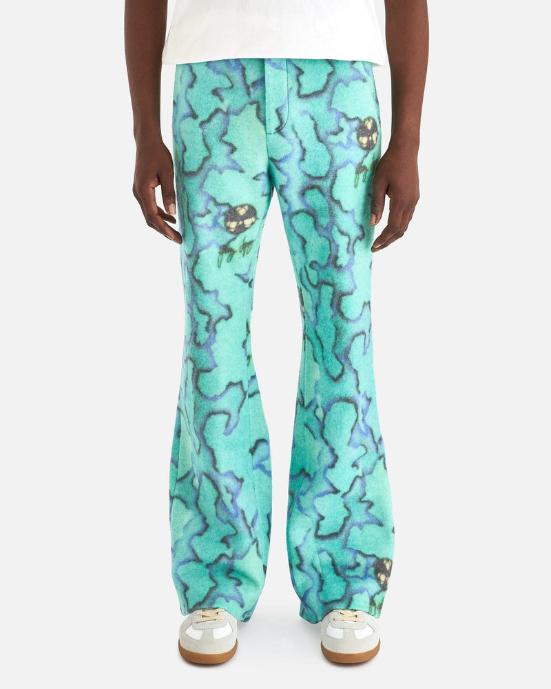 ERL Men's Pants Back Vent Straight Leg Woven Trousers in Blue/Green