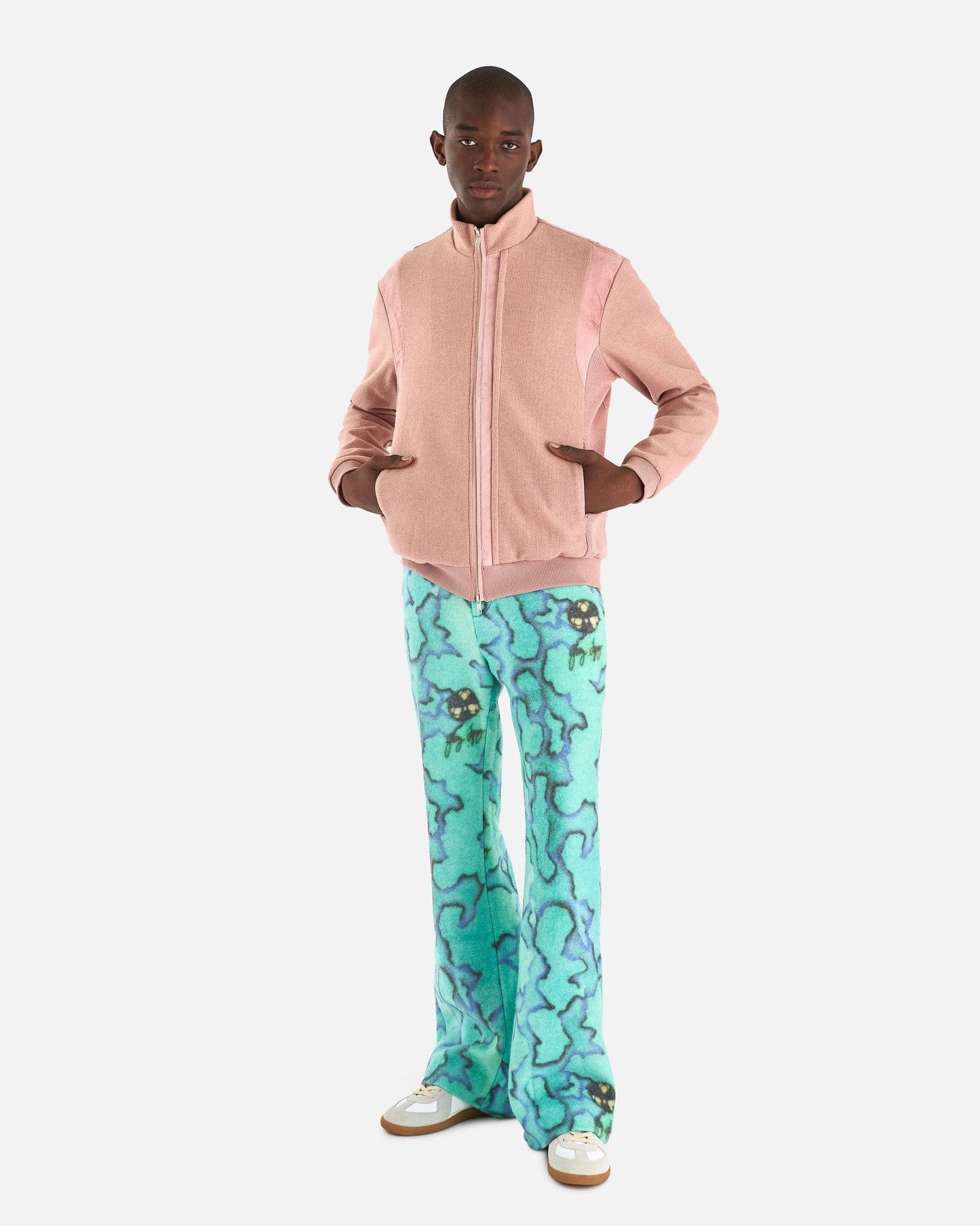 ERL Men's Pants Back Vent Straight Leg Woven Trousers in Blue/Green