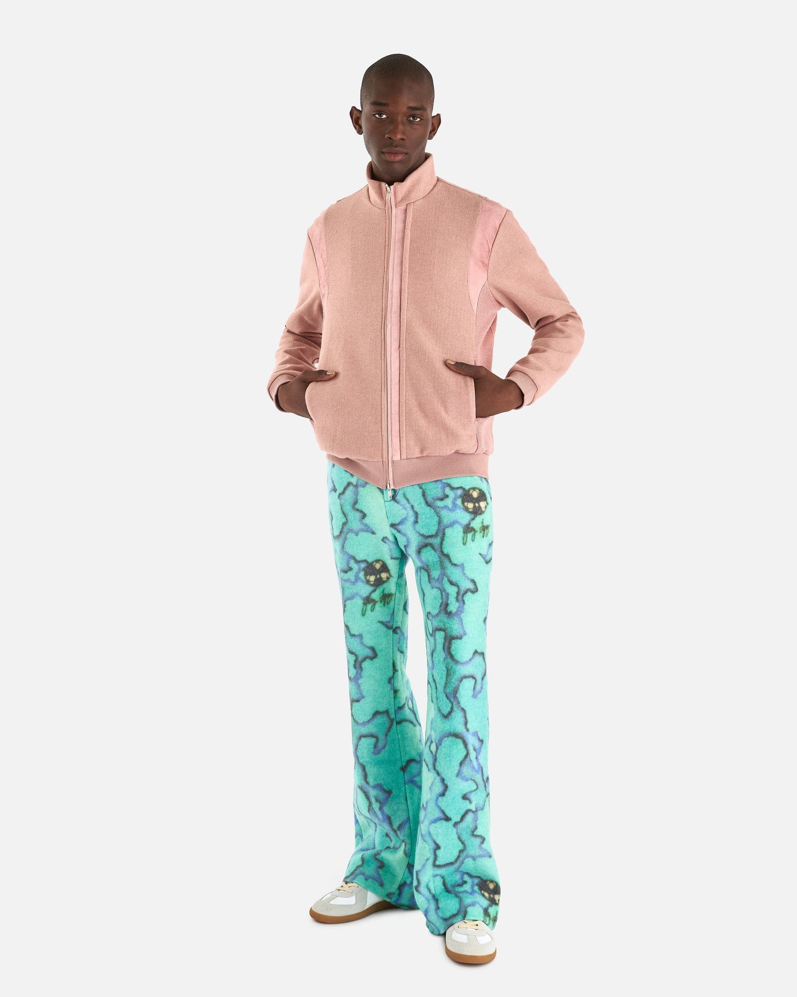 ERL Men's Pants Back Vent Straight Leg Woven Trousers in Blue/Green