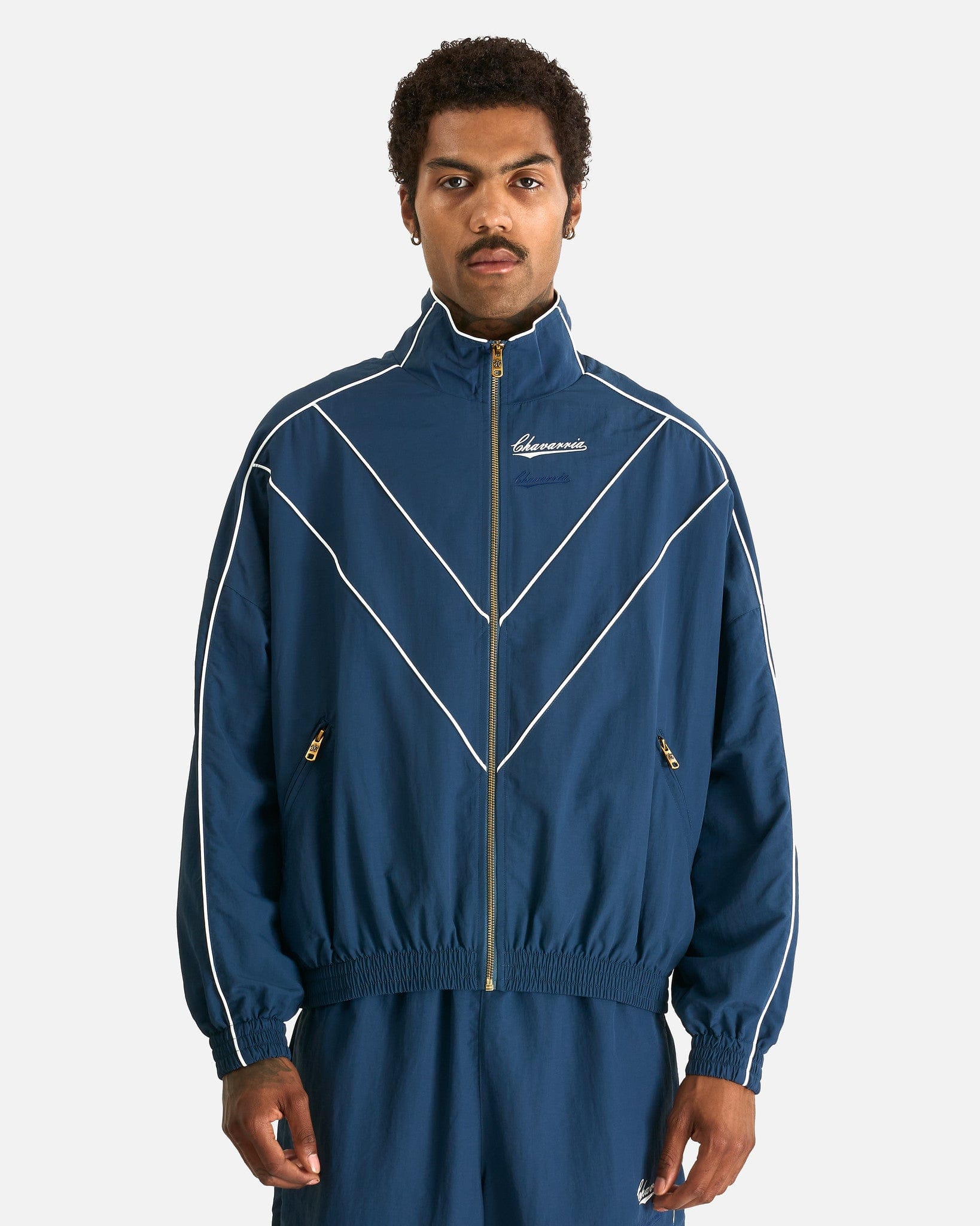 ジャケット・アウター 700FILL Embroidered Track Jacket Navy Bad Boy Track Jacket in Prussian Blue – SVRN