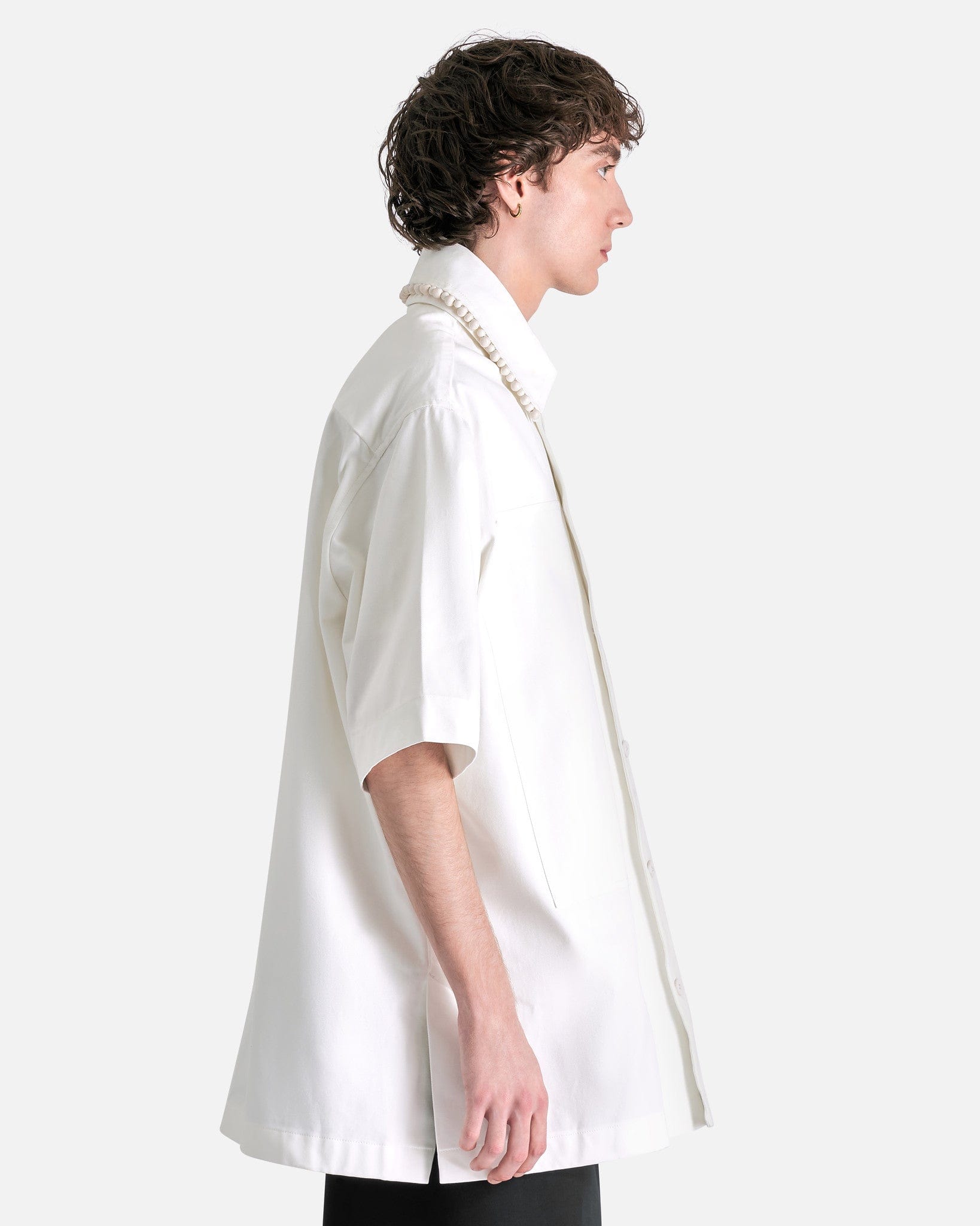 Jil Sander Men's Shirts Bead Embroidery Workwear Shirt in White