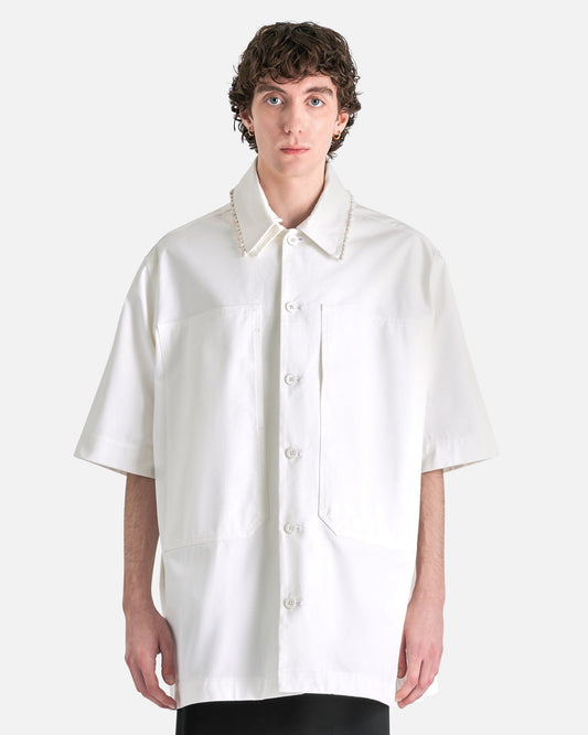 Jil Sander Men's Shirts Bead Embroidery Workwear Shirt in White