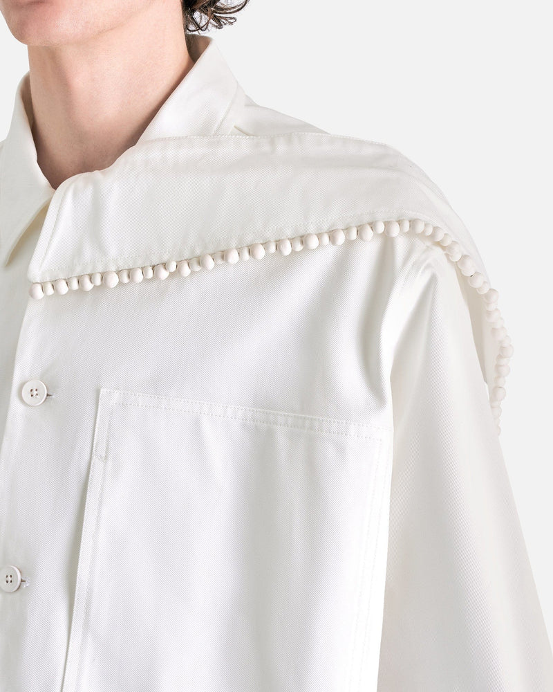 Jil Sander Men's Shirts Bead Embroidery Workwear Shirt in White