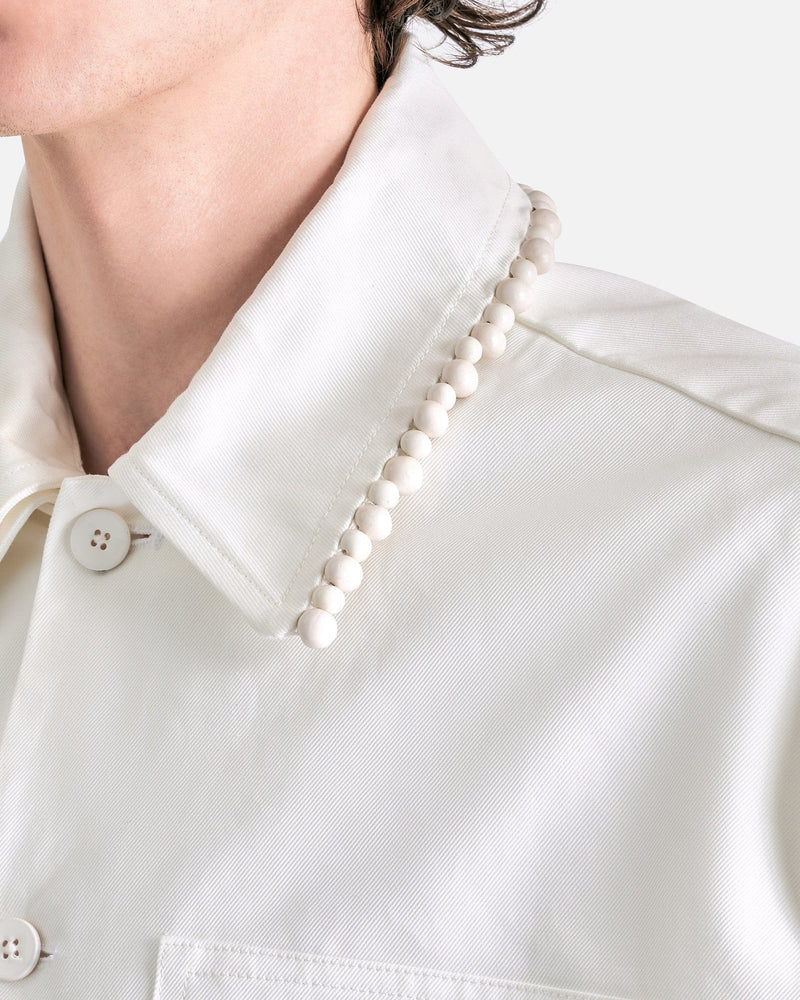 Jil Sander Men's Shirts Bead Embroidery Workwear Shirt in White