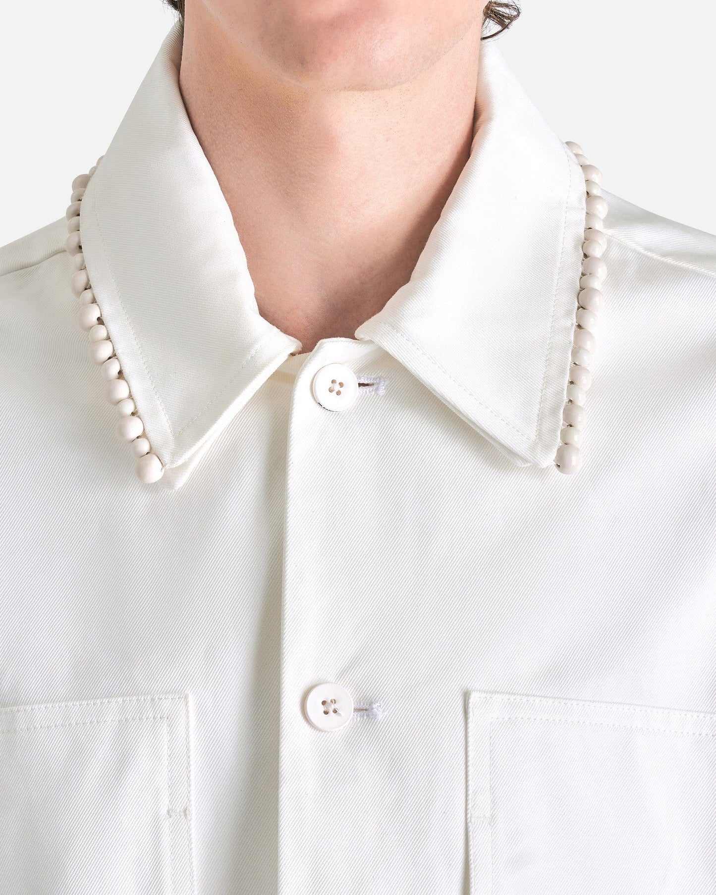 Jil Sander Men's Shirts Bead Embroidery Workwear Shirt in White
