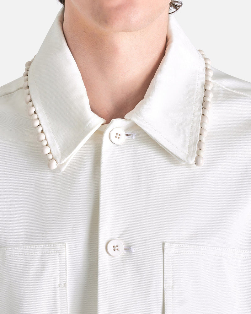 Jil Sander Men's Shirts Bead Embroidery Workwear Shirt in White