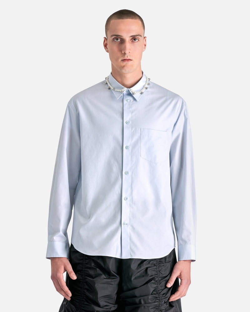 Simone Rocha Men's Shirts Beaded Bell Classic Fit Shirt in Baby Blue/Pearl