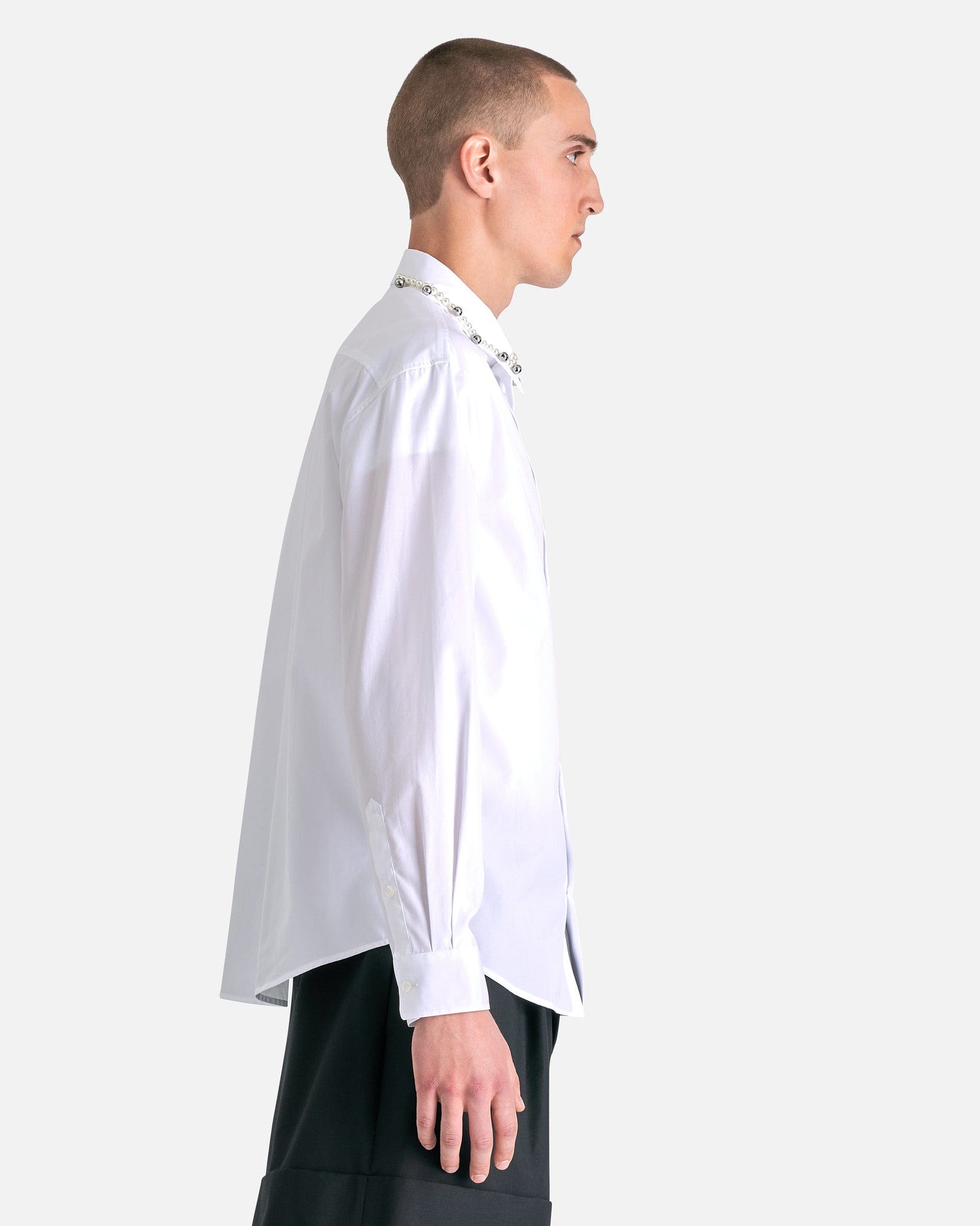 Simone Rocha Men's Shirts Beaded Bell Classic Fit Shirt in White/Pearl