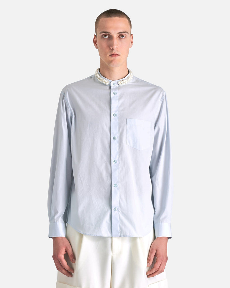 Beaded Grandad Shirt in Baby Blue/Pearl SVRN Beaded Grandad Shirt in Baby Blue/Pearl SVRN