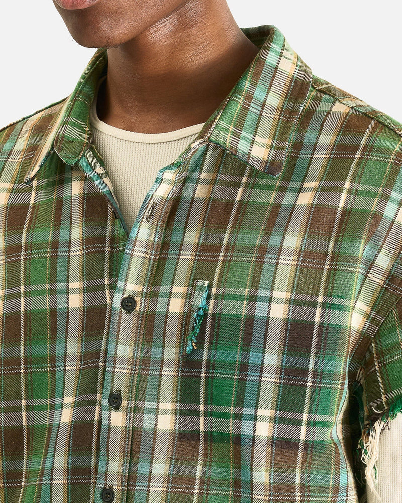 Satoshi Nakamoto Men's Shirts Bender Cut Off Fannel in Green Plaid
