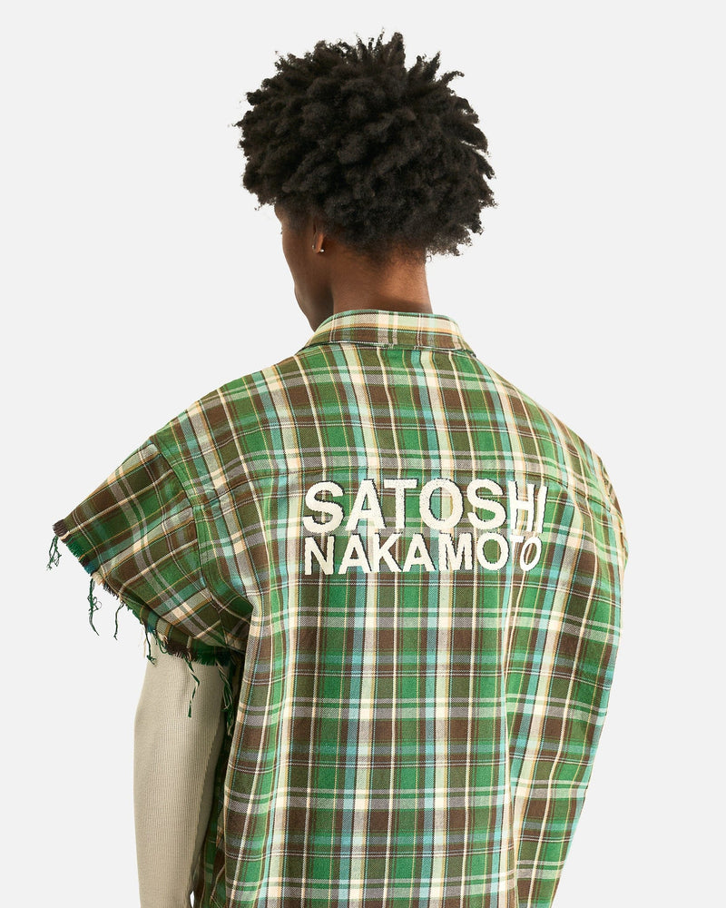 Satoshi Nakamoto Men's Shirts Bender Cut Off Fannel in Green Plaid