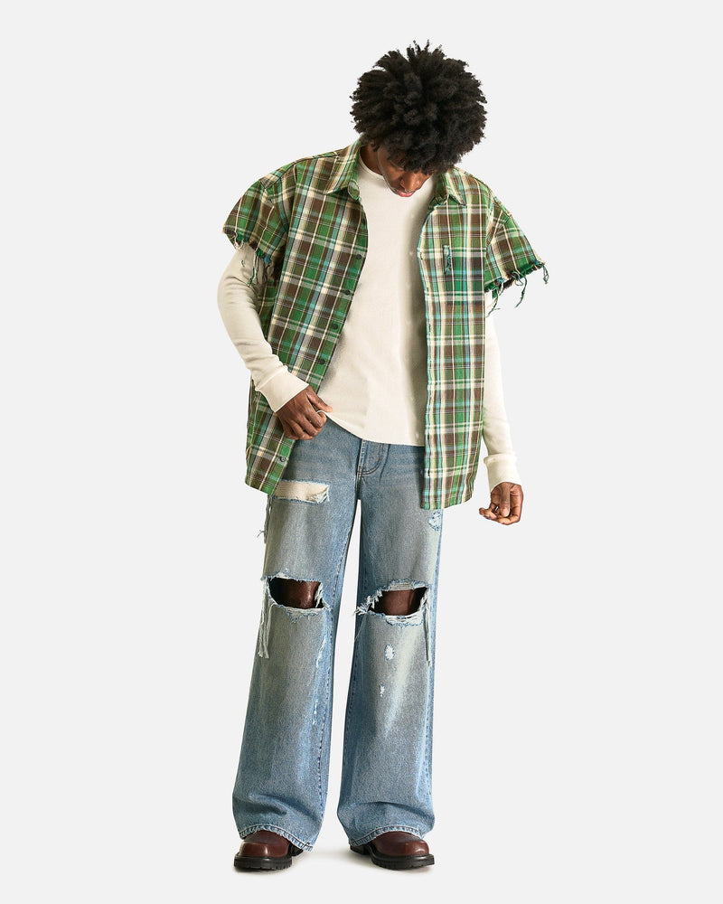 Satoshi Nakamoto Men's Shirts Bender Cut Off Fannel in Green Plaid