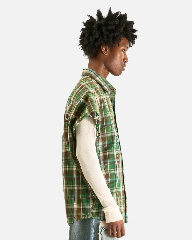 Satoshi Nakamoto Men's Shirts Bender Cut Off Fannel in Green Plaid