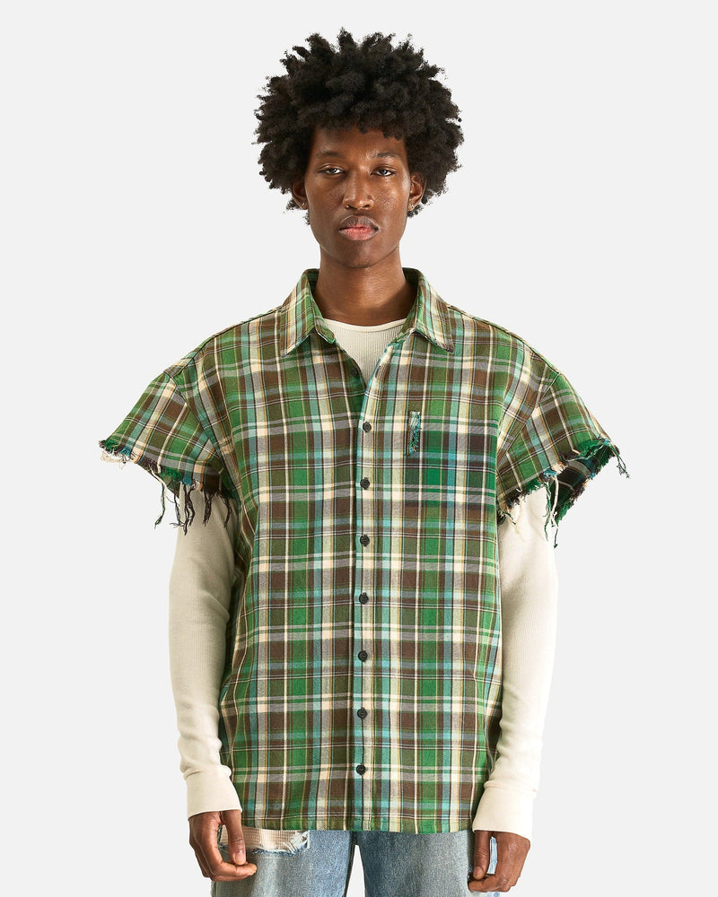 Satoshi Nakamoto Men's Shirts Bender Cut Off Fannel in Green Plaid