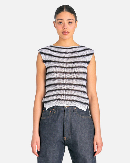 Marni Women's Sweater Bicolor Brushed Stripes Roundneck Sweater in Lily White