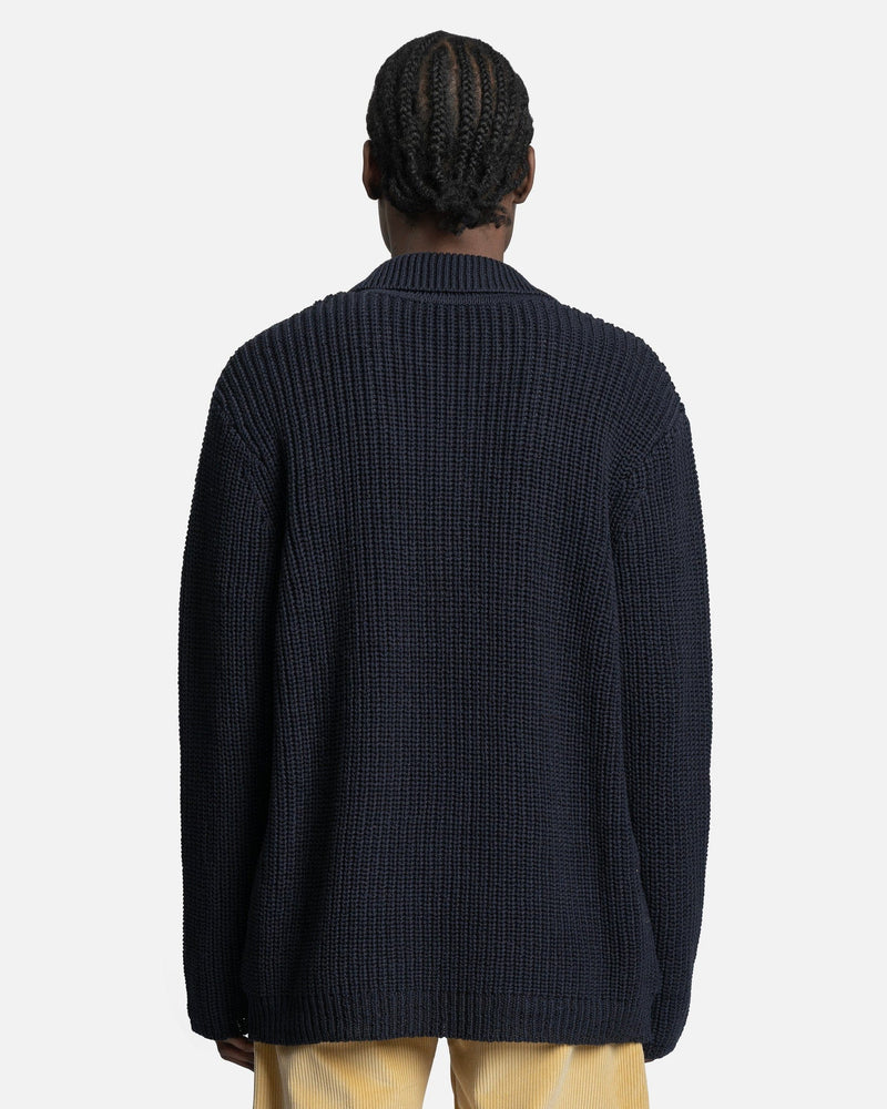 Our Legacy Men's Sweater Big Piquet in Navy Chunky Cotton Rib