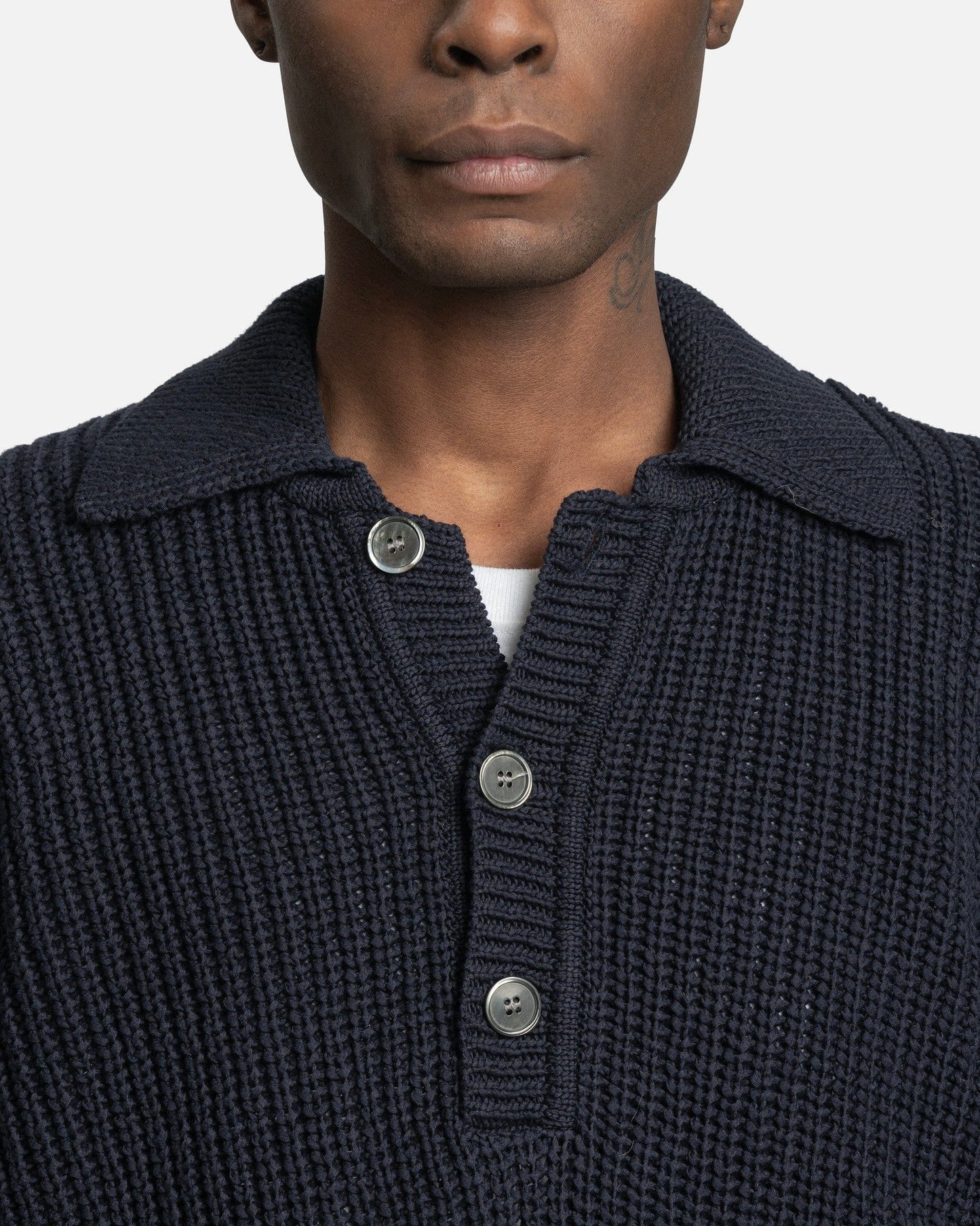 Our Legacy Men's Sweater Big Piquet in Navy Chunky Cotton Rib