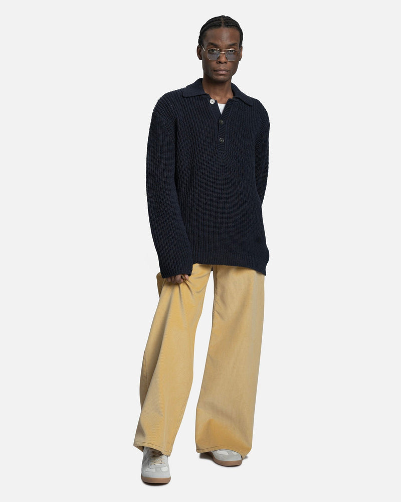 Our Legacy Men's Sweater Big Piquet in Navy Chunky Cotton Rib