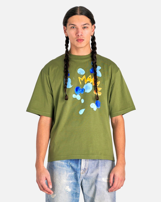 Marni Men's T-Shirts Bio-Cotton T-Shirt with Drippy Print in Leaf Green