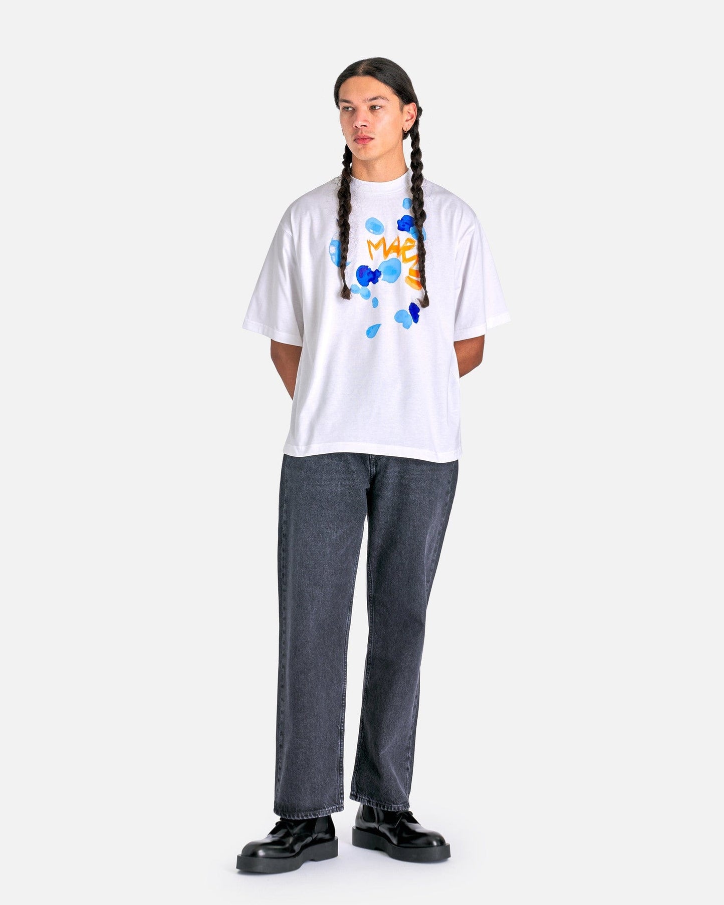 Marni Men's T-Shirts Bio-Cotton T-Shirt with Drippy Print in White