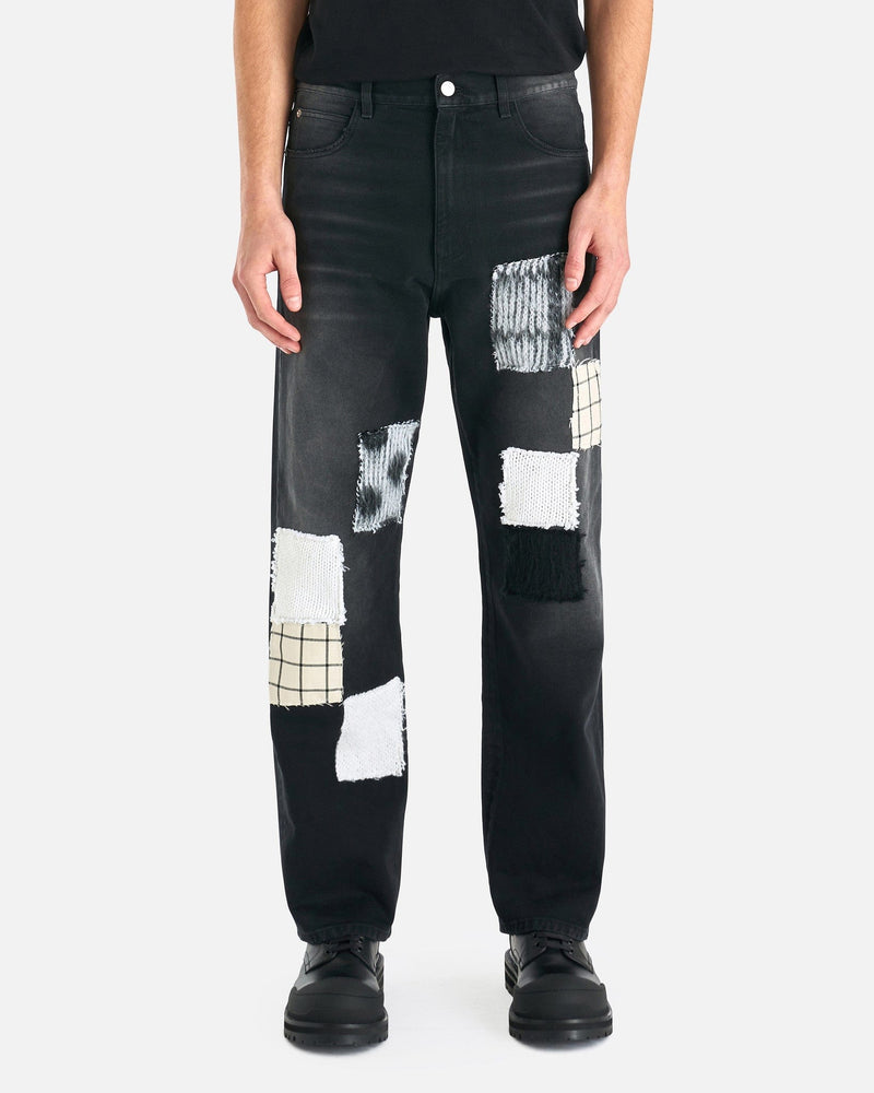 Bleached Cotton Patchwork Jeans in Black – SVRN - Main Image