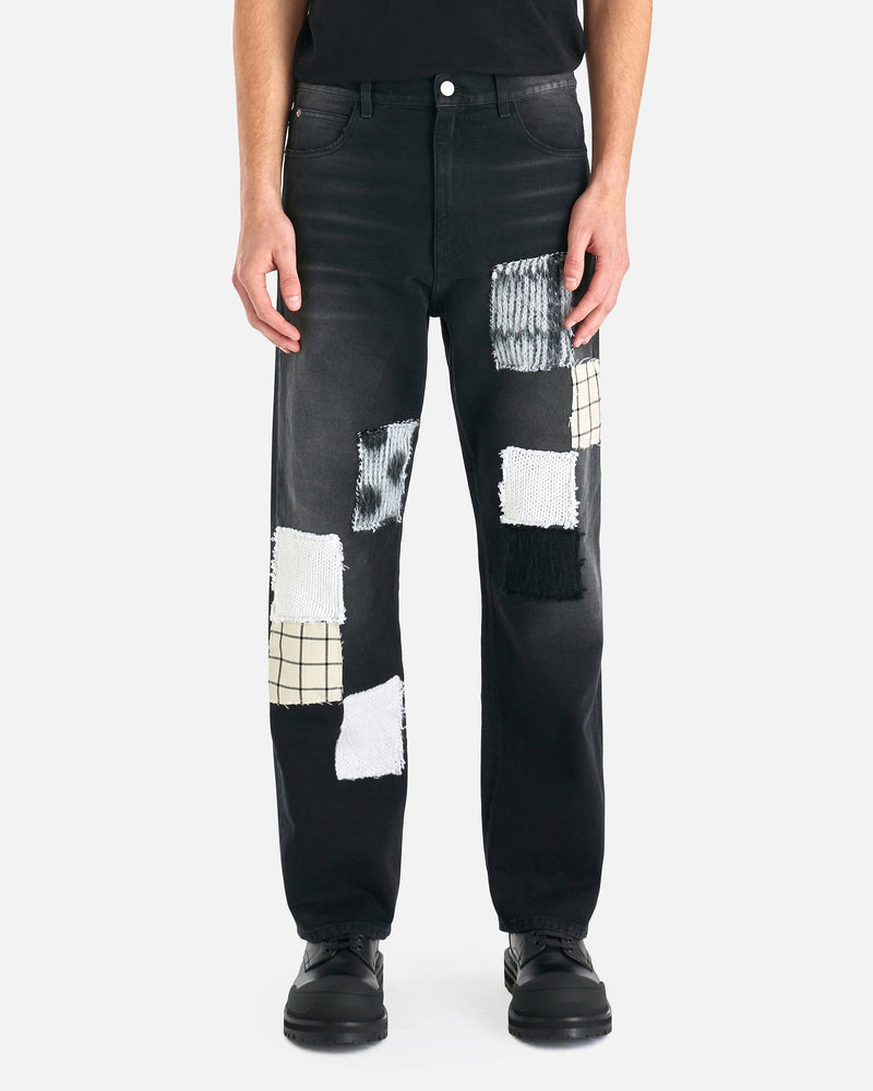 Marni Men's Pants Bleached Cotton Patchwork Jeans in Black