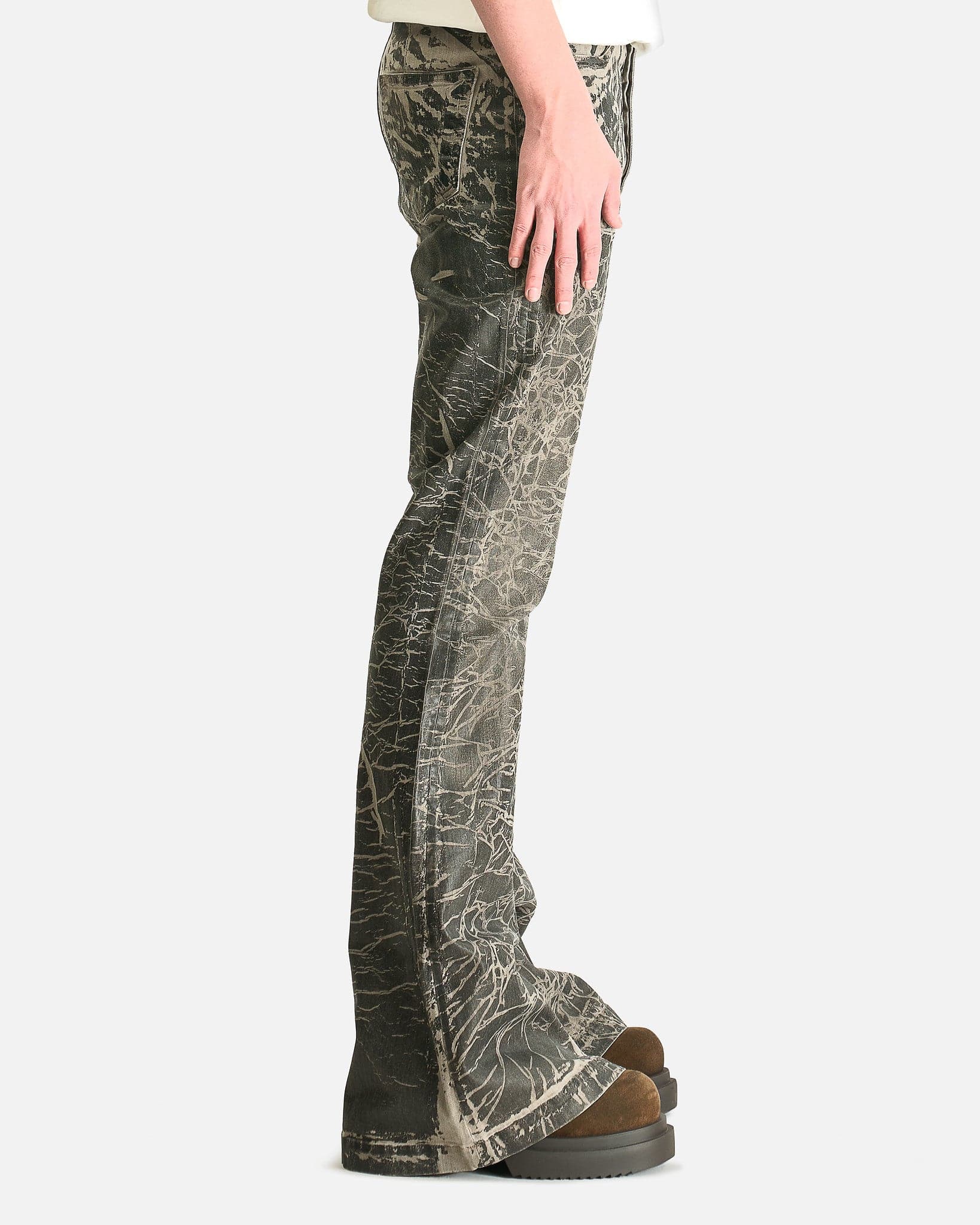 Rick Owens DRKSHDW Men's Pants Bolan Bootcut in Black Washed Foil