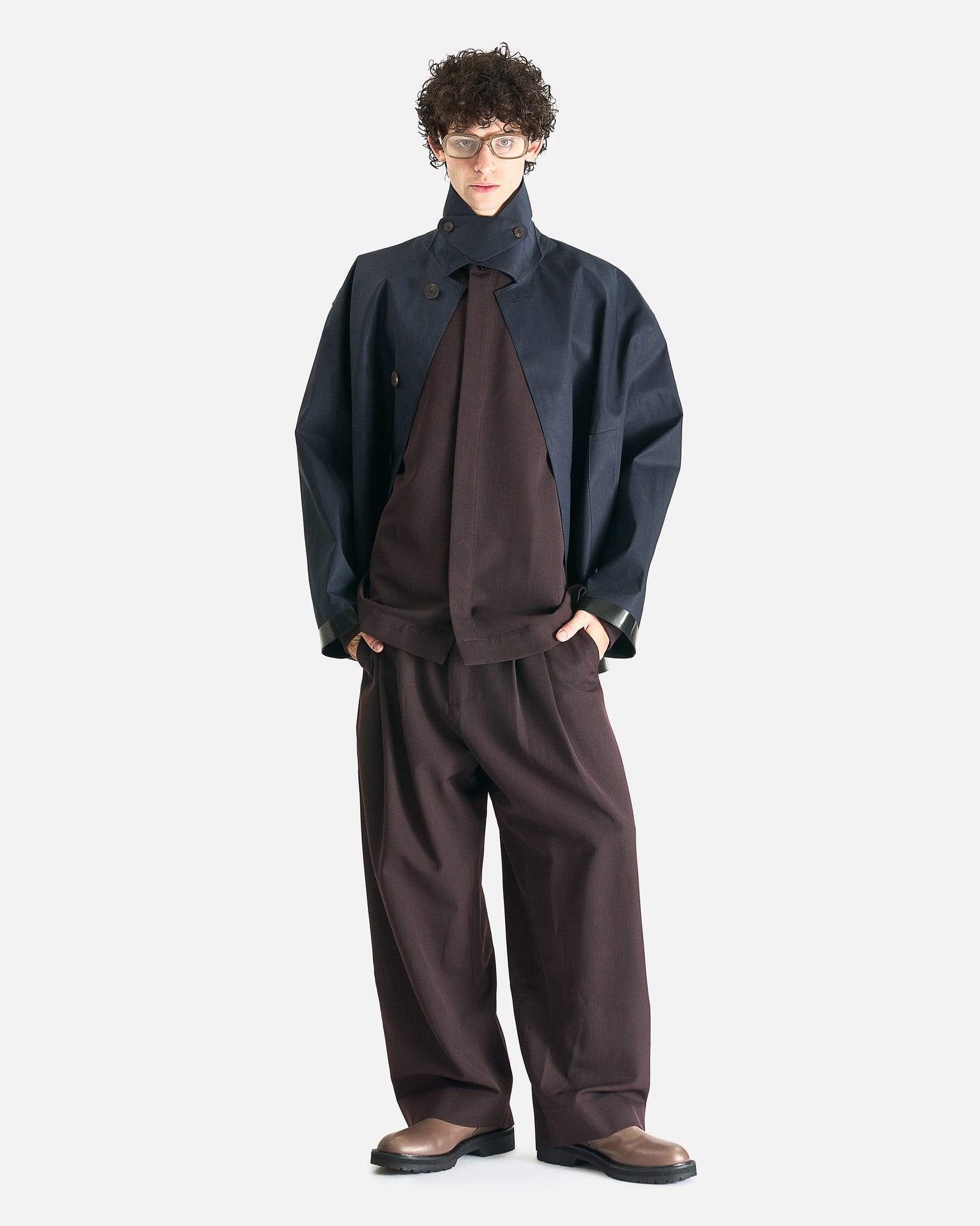 Studio Nicholson Men's Coat Bonded Short Mac in Navy