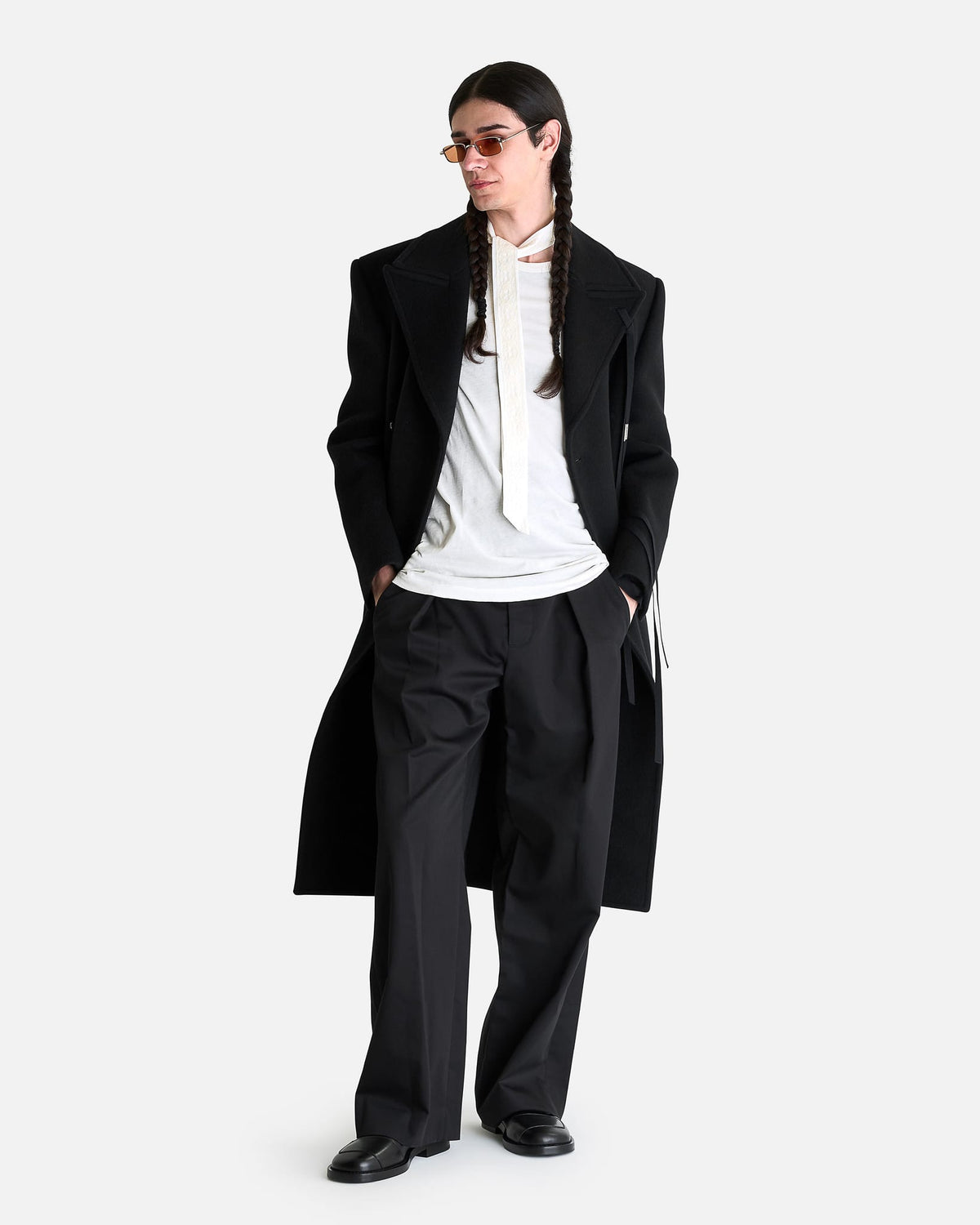 Ann Demeulemeester Men's Pants Botel Wide Leg Pleated Trousers in Black
