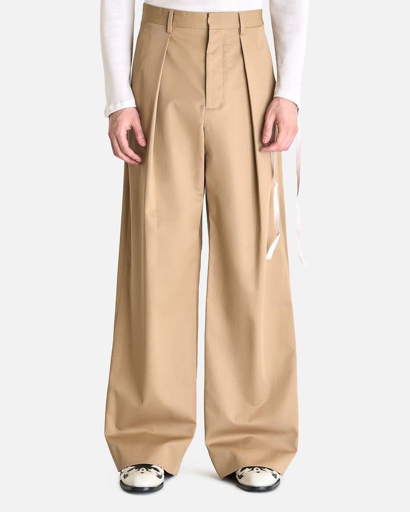 Ann Demeulemeester Men's Pants Botel Wide Leg Pleated Trousers in Sand