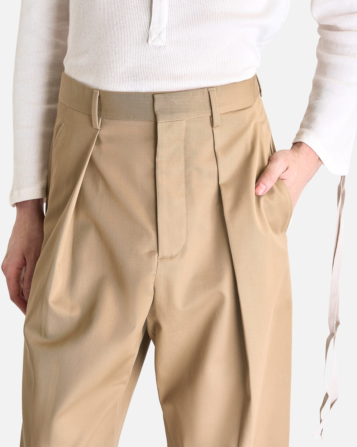 Ann Demeulemeester Men's Pants Botel Wide Leg Pleated Trousers in Sand